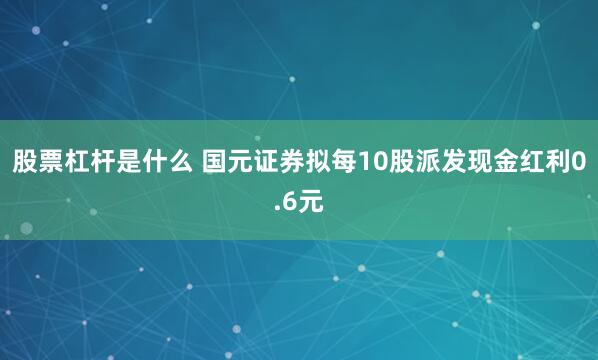 股票杠杆是什么 国元证券拟每10股派发现金红利0.6元